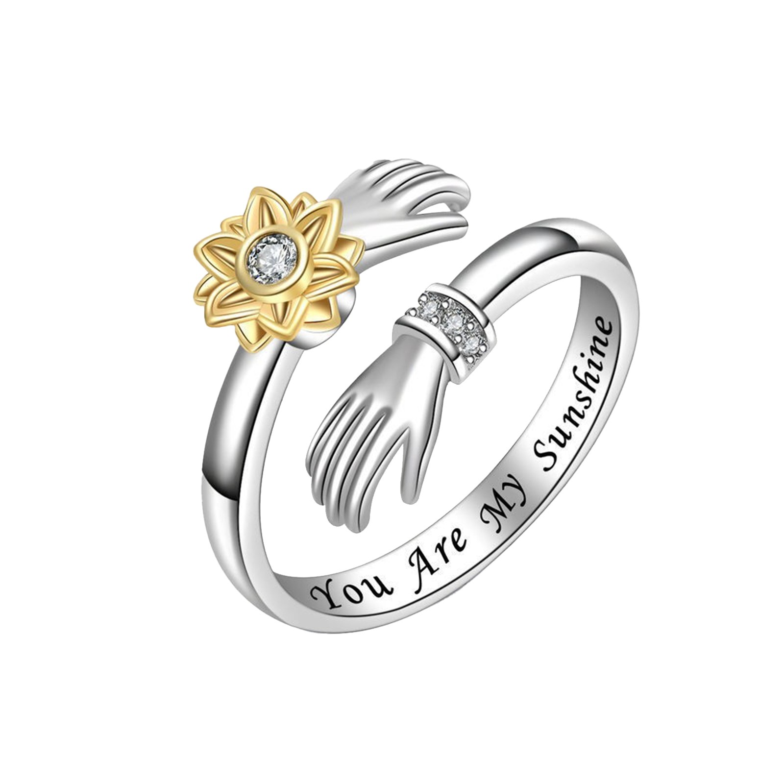 thumbnail image 2 of Ajustable Girasol Anillo de Plata Giratorio con Estilo Manos Abrazando Anillo, 2 of 2